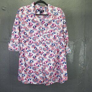 Lands End Button Up Camp Shirt Women's 2X 20-22 Cotton Roll Tab Beach Umbrella